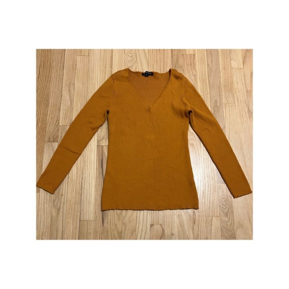 Boston Proper V Neck Ribbed Long Sleeve Sweater Mustard Yellow Size L